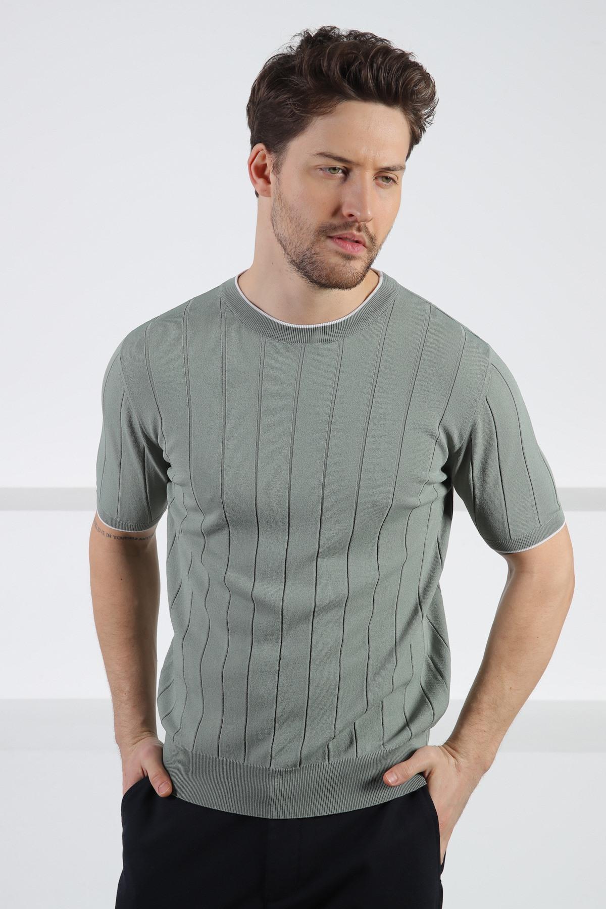 Ferraro Çağla Bisiklet Yaka Kısa Kol Erkek Viskon Triko T-Shirt