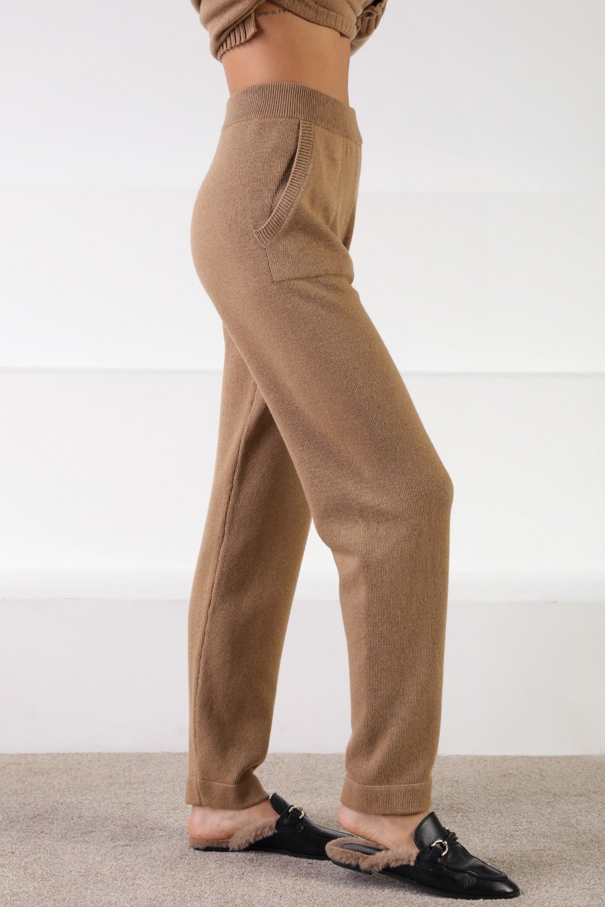 Ferraro Camel Kaşmirli Kadın Triko Pantolon