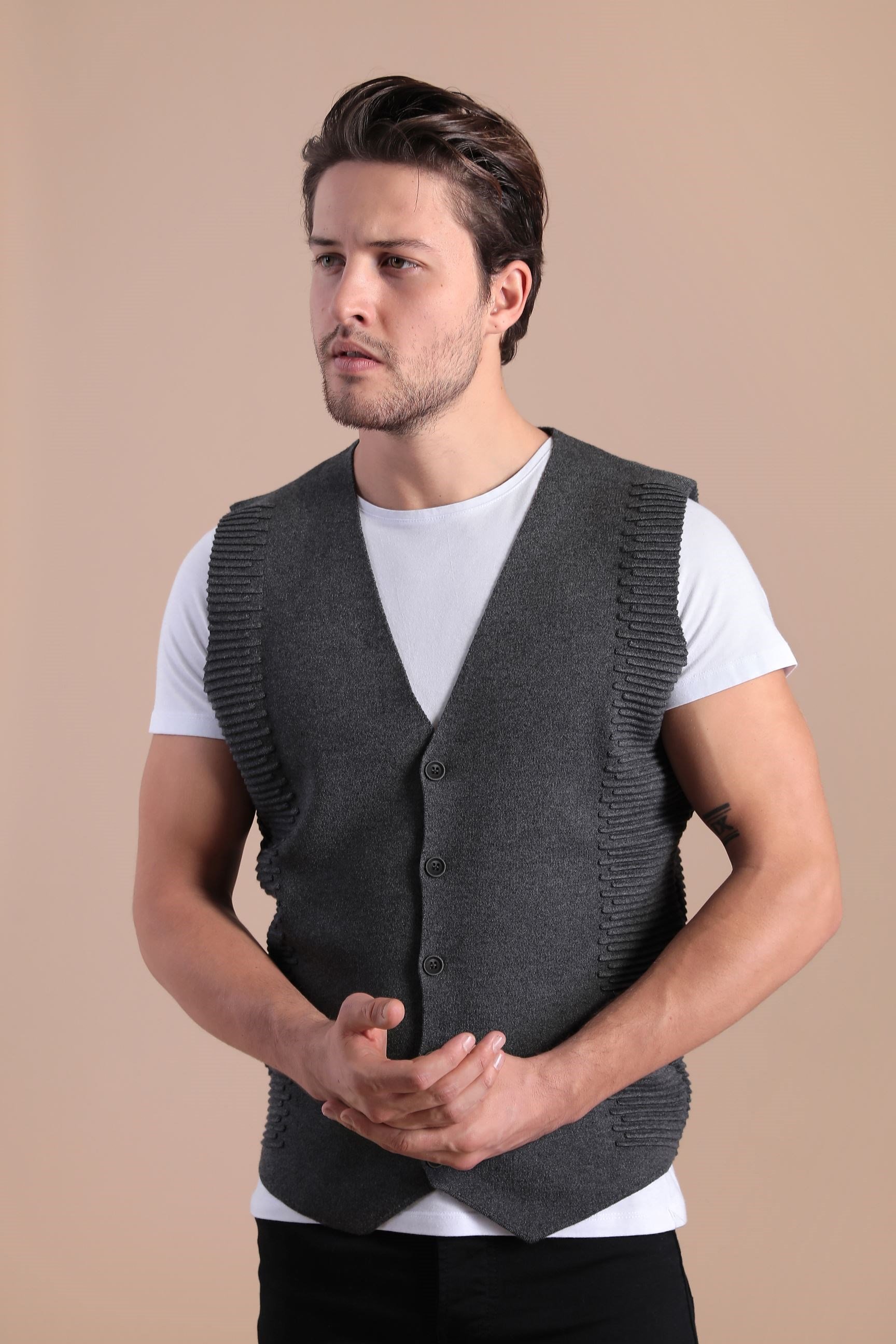 Ferraro Düğmeli Pamuk Triko Yelek - Antrasit