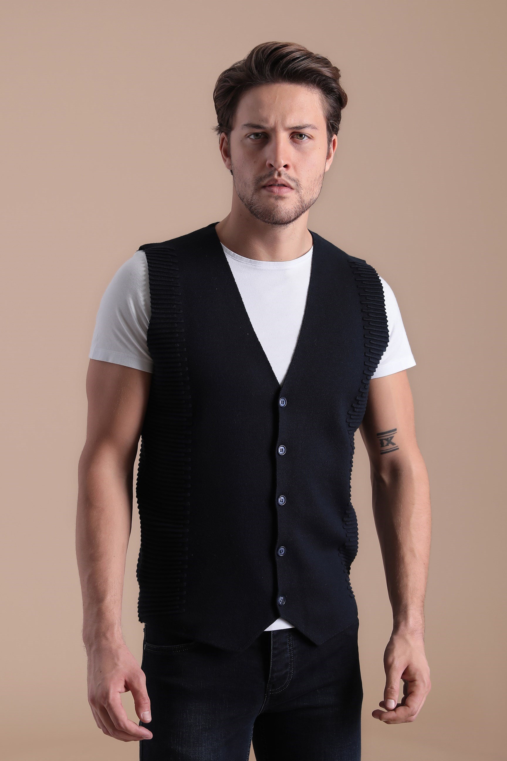 Ferraro Düğmeli Pamuk Triko Yelek - Lacivert