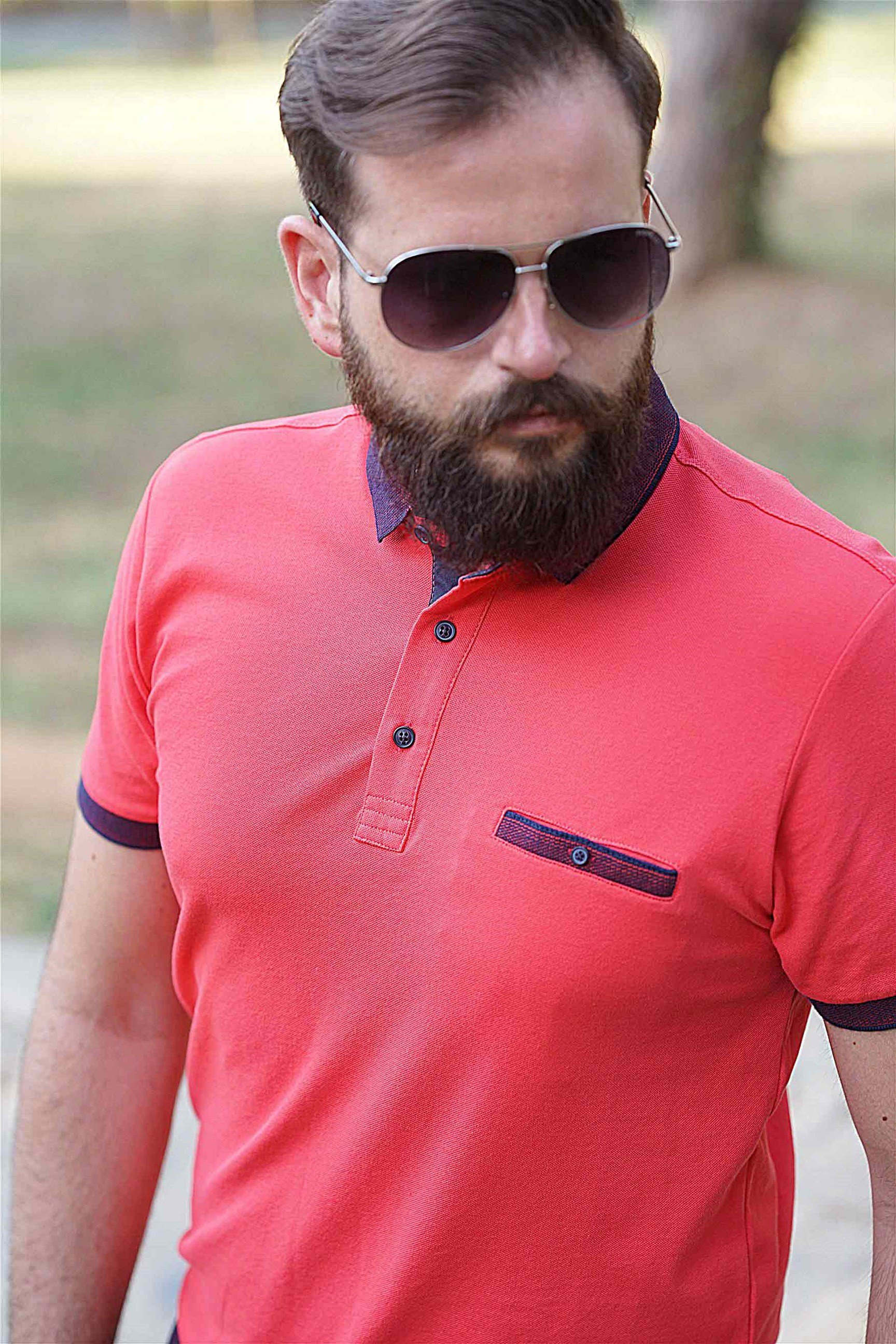 Ferraro Erkek Altı Lastik Polo Yaka T-Shirt - Nar Çiçeği