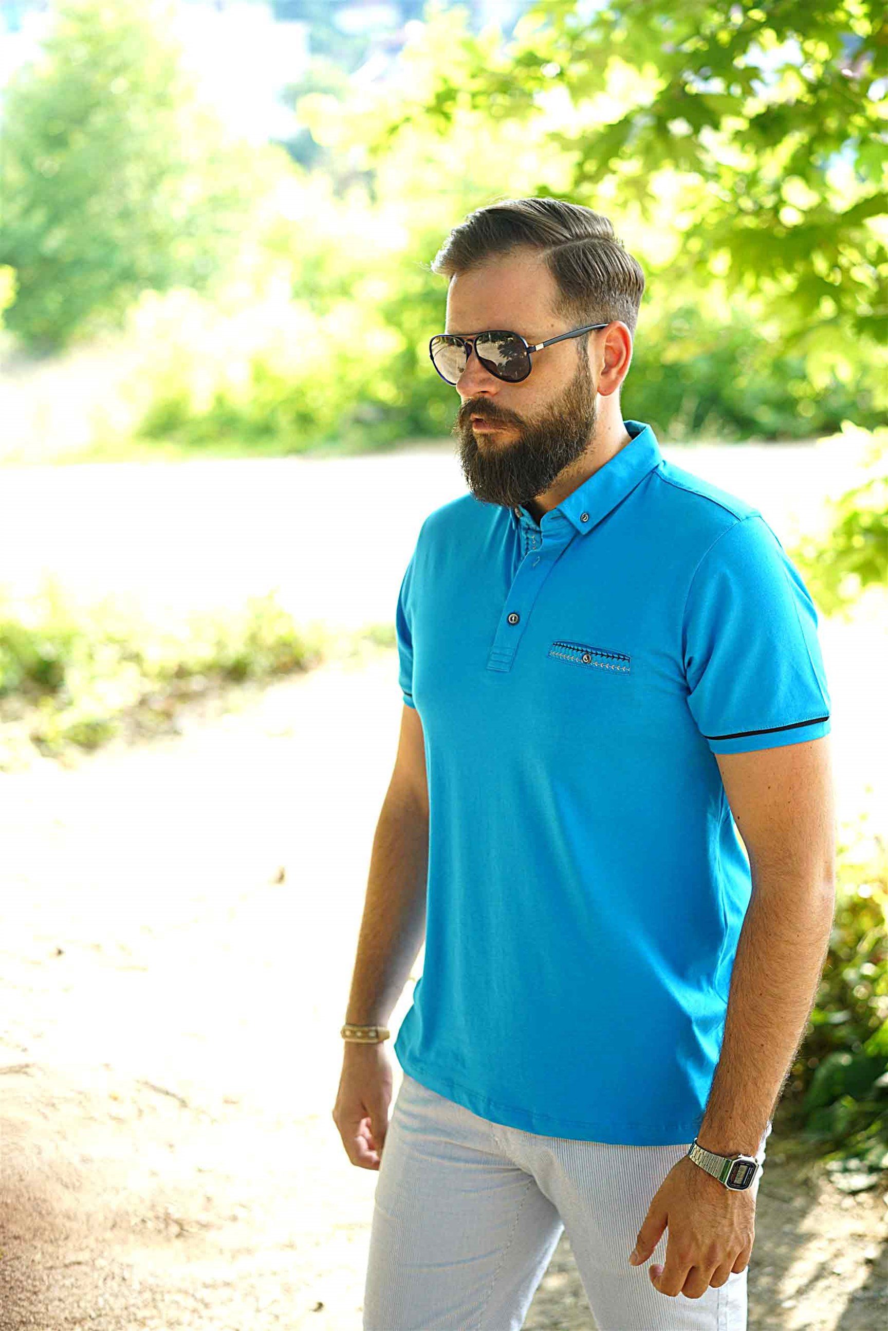 Ferraro Erkek Cep Detay T-Shirt - Turkuaz