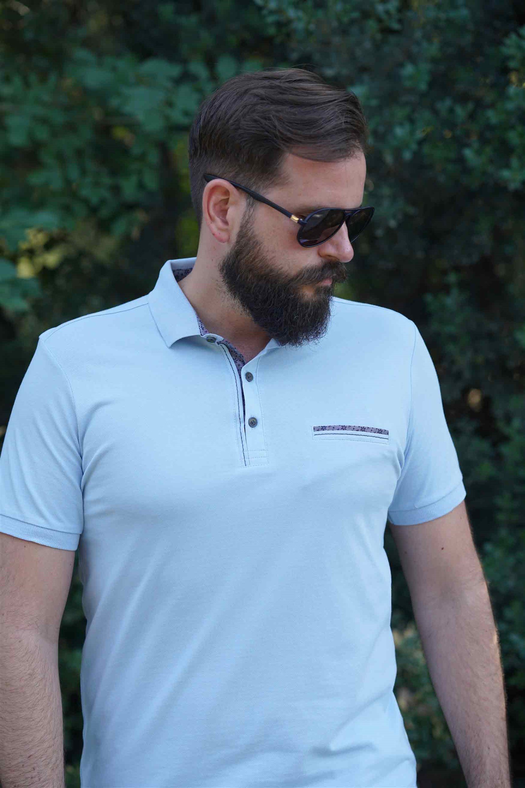 Ferraro Erkek Cepli Polo Yaka T-Shirt - Açık Mavi