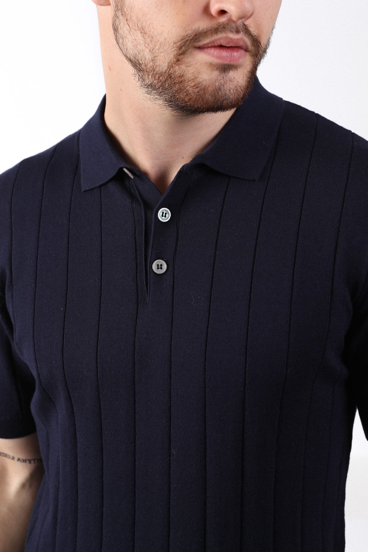 Ferraro Lacivert Polo Yaka Fitilli Erkek Pamuk Triko T-Shirt