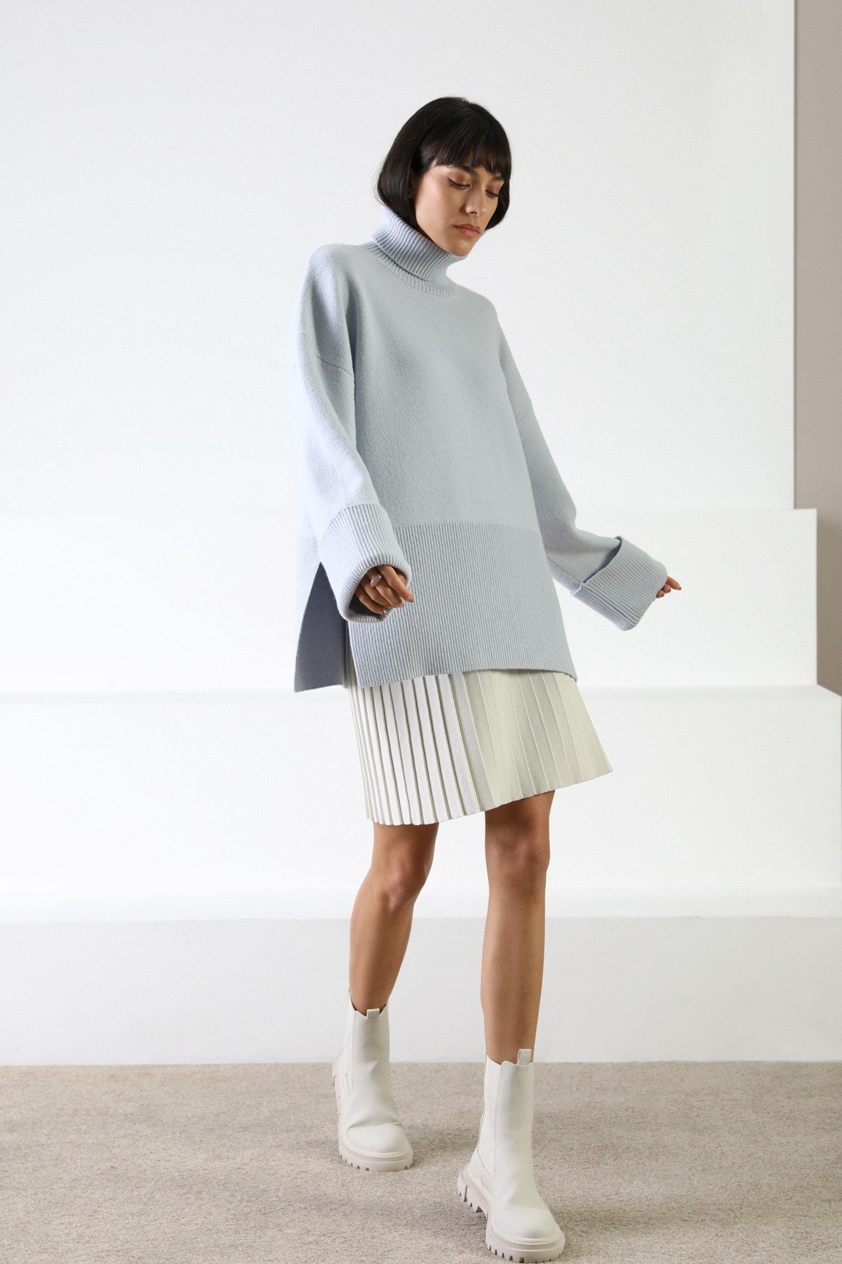 Ferraro Mavi Uzun Kollu Balıkçı Yaka Kaşmirli Kadın Triko Kazak