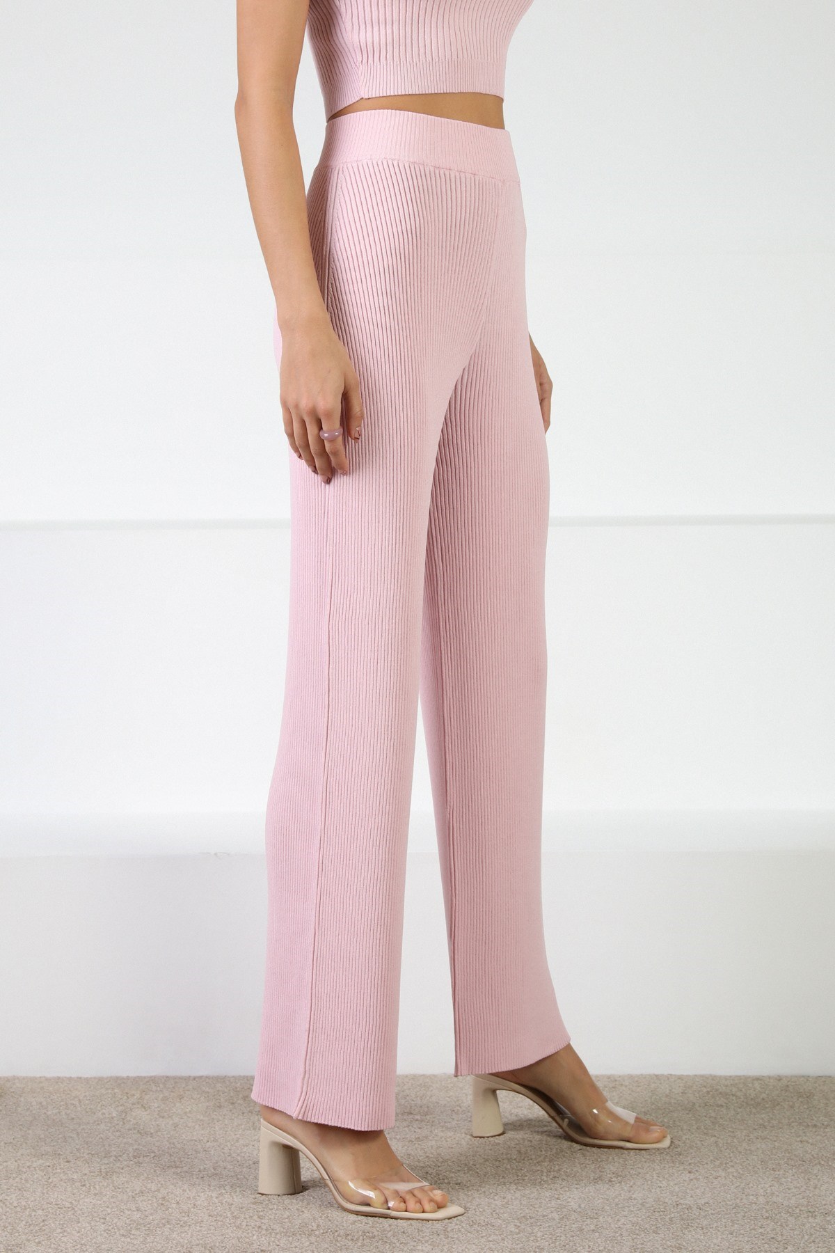 Ferraro Pembe Bol Paça Kadın Triko Pantolon