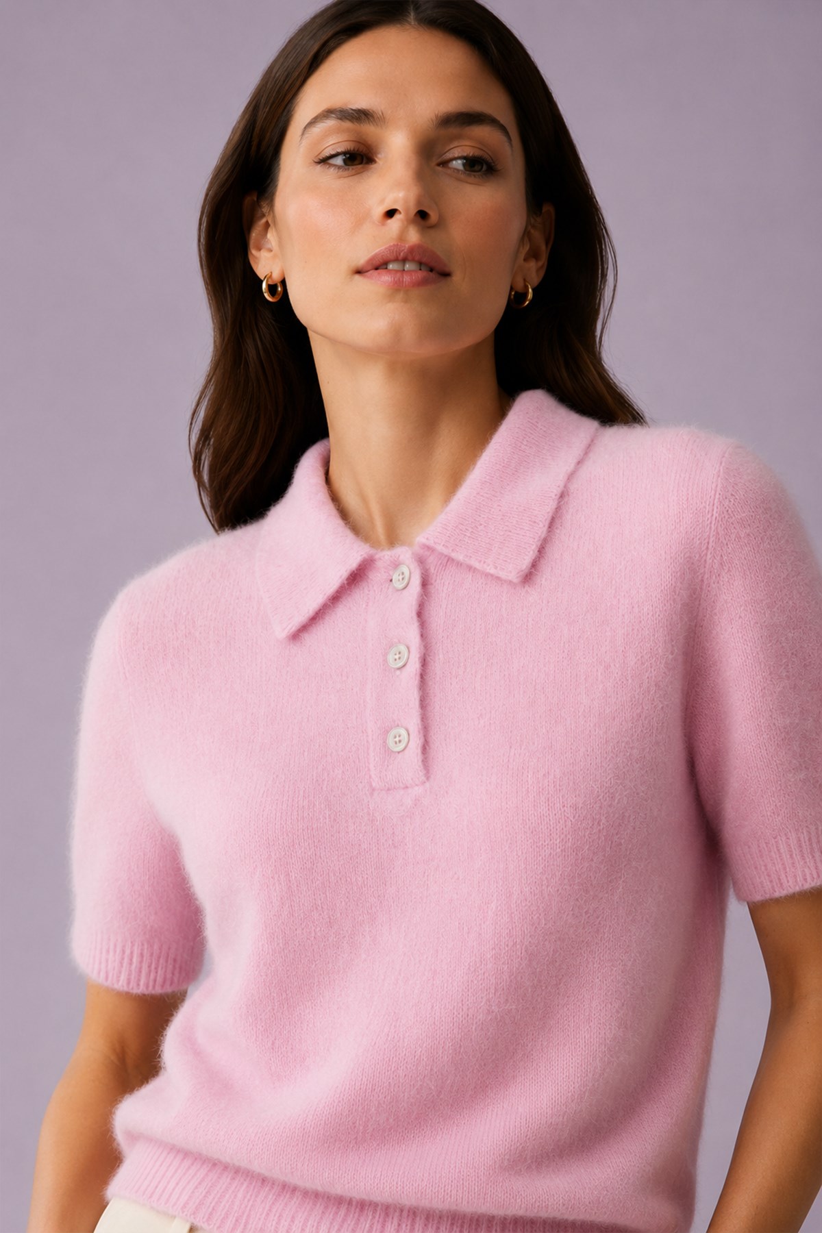 Ferraro Pembe Polo Yaka Düğmeli Kısa Kollu Triko Bluz