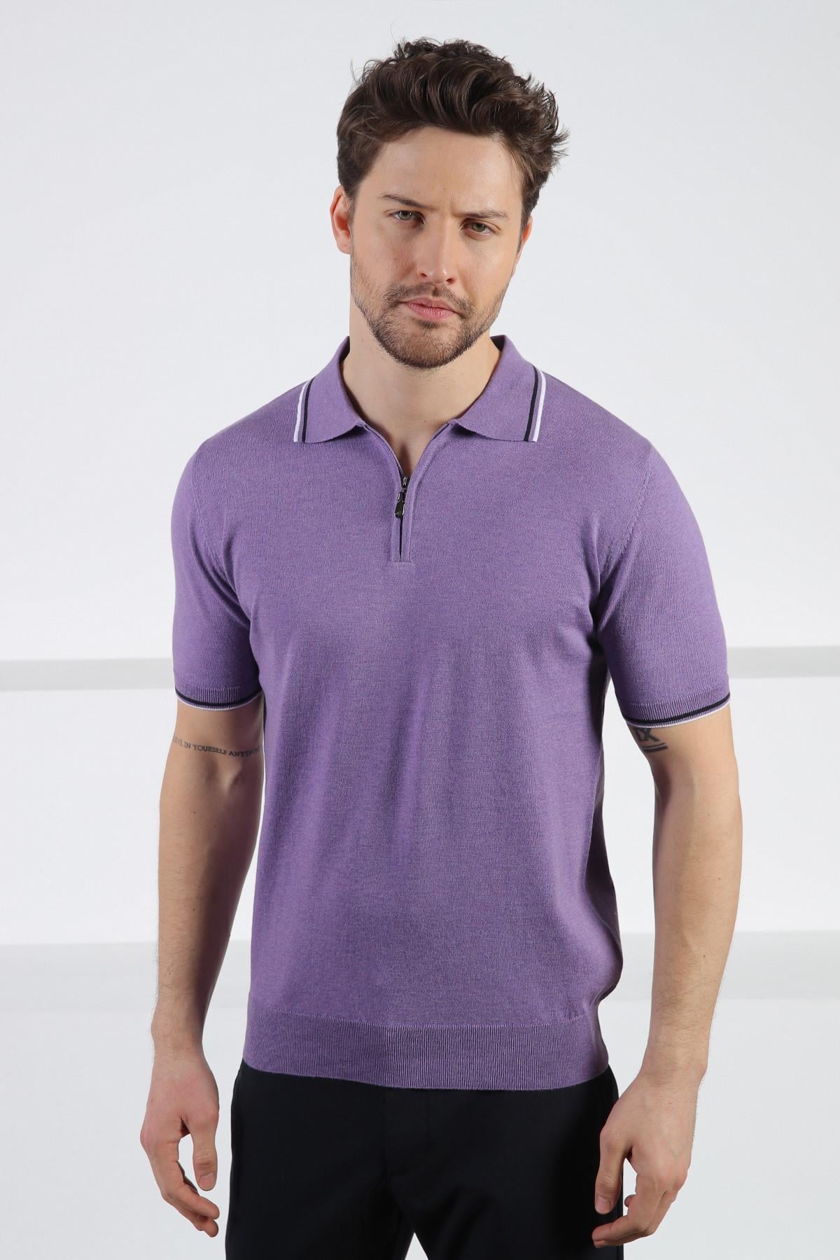 Ferraro Petunia Polo Yaka Fermuarlı Erkek Pamuk Triko T-Shirt