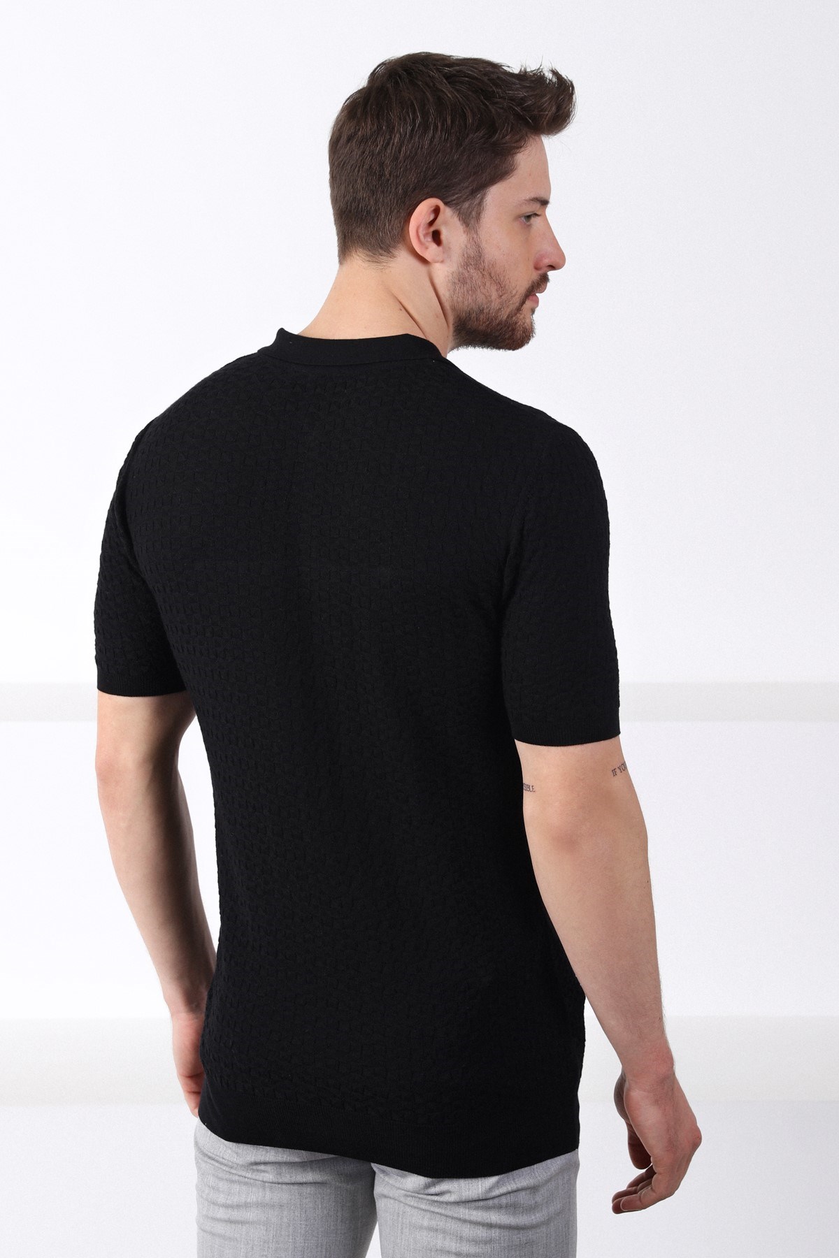 Ferraro Siyah Polo Yaka Fermuarlı Erkek Pamuk Triko T-Shirt