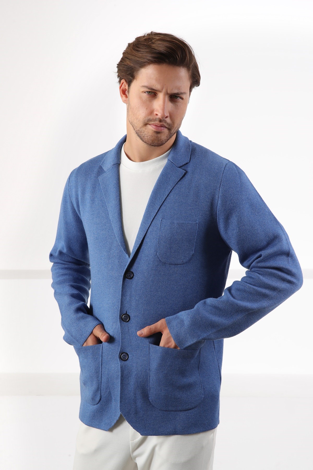 Ferraro Üç Düğmeli İnce Pamuk Triko Ceket - A.Havacı