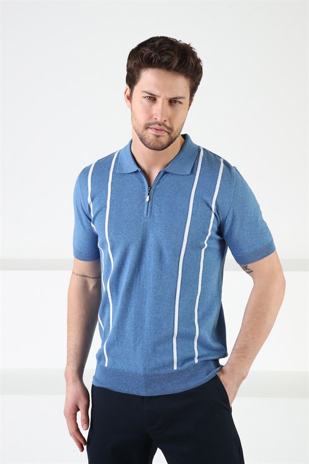 Ferraro A.Havacı Fermuarlı Polo Yaka %100 Pamuk Erkek Triko T-Shirt