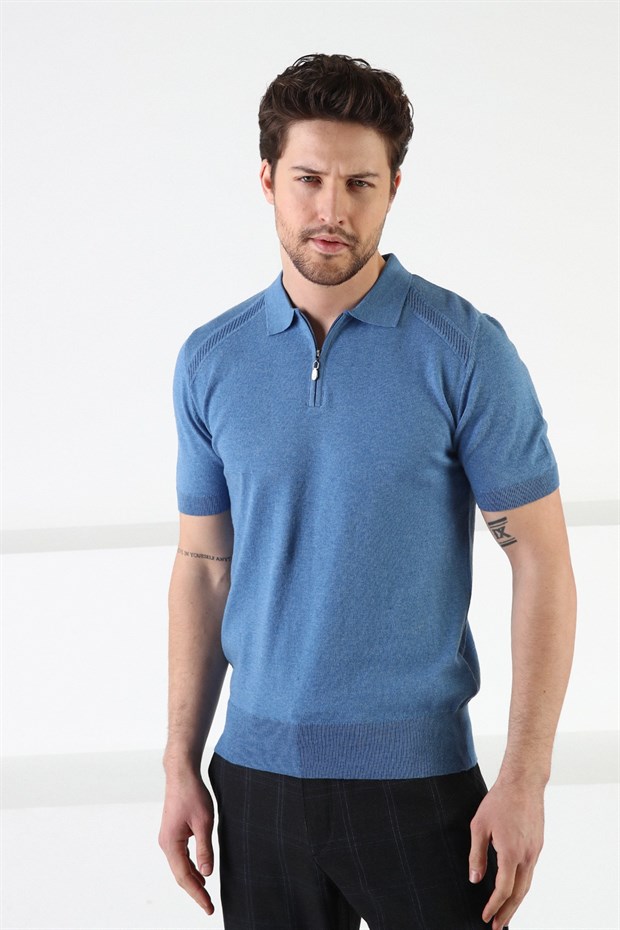 Ferraro A.Havacı Fermuarlı Polo Yaka %100 Pamuk Erkek Triko T-Shirt