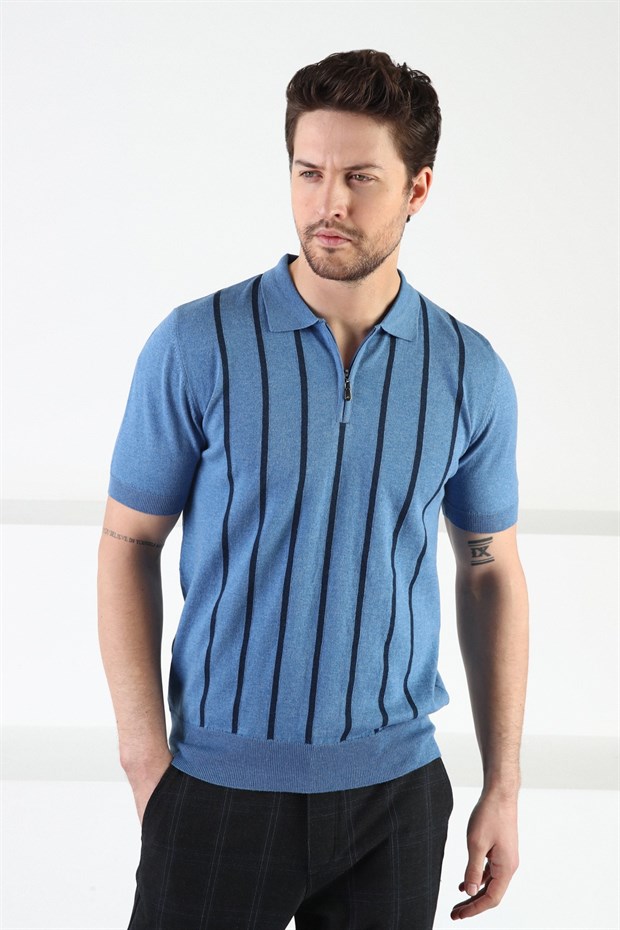 Ferraro A.Havacı Fermuarlı Polo Yaka %100 Pamuk Erkek Triko T-Shirt