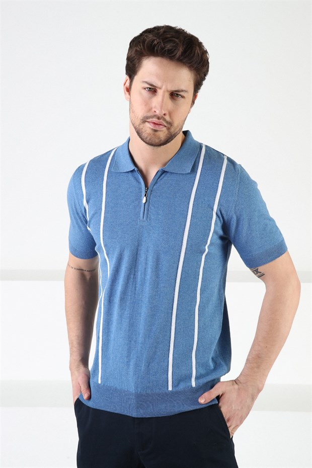 Ferraro A.Havacı Fermuarlı Polo Yaka %100 Pamuk Erkek Triko T-Shirt