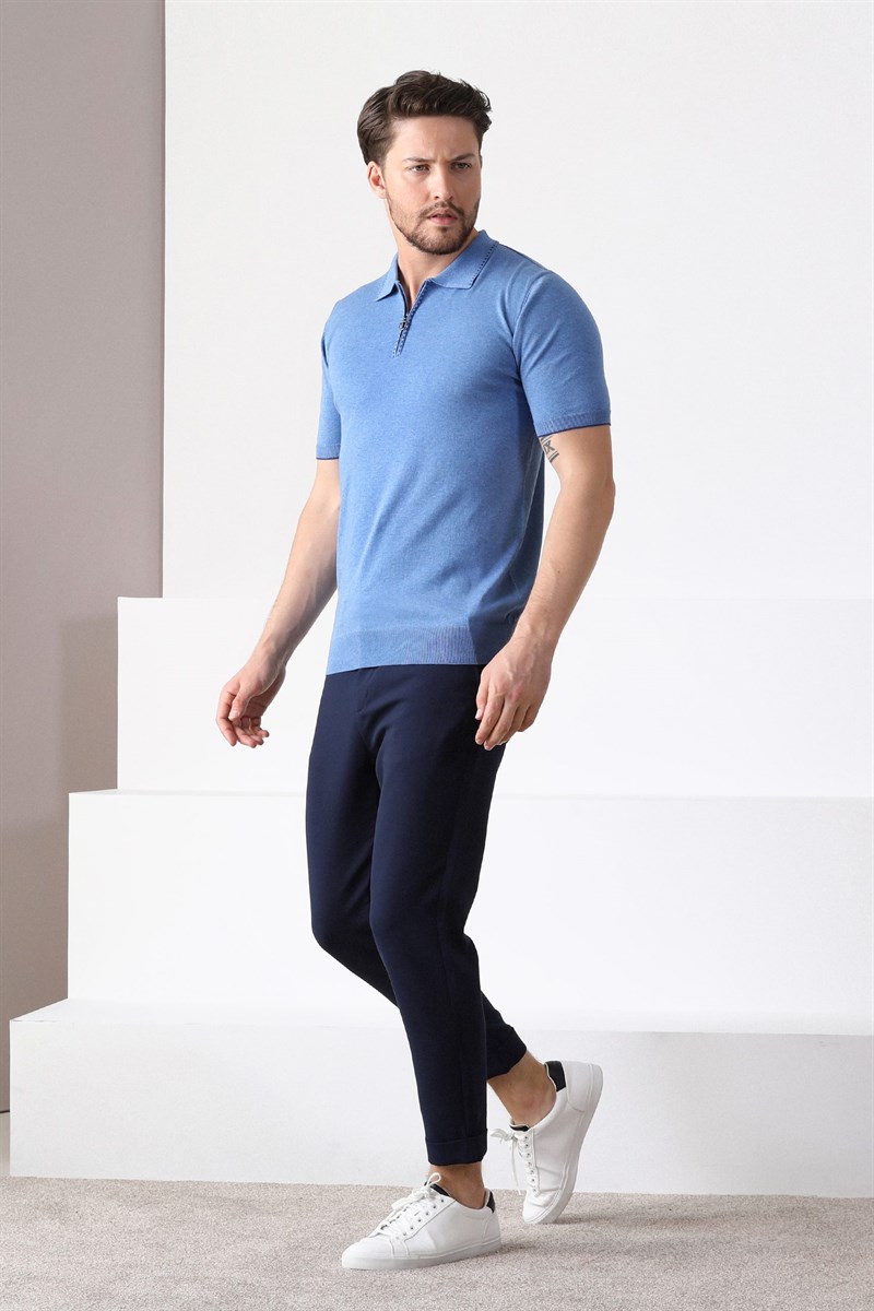 Ferraro A.Havacı Polo Yaka Fermuarlı Erkek Pamuk Triko T-Shirt