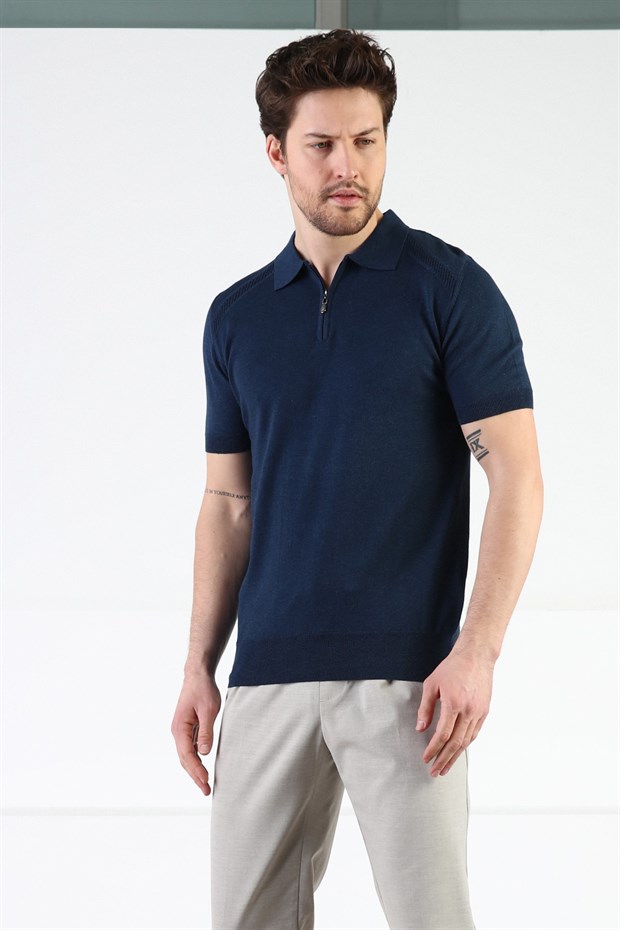 Ferraro A.Laci Fermuarlı Polo Yaka %100 Pamuk Erkek Triko T-Shirt