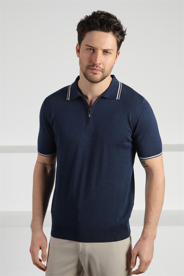 Ferraro A.Laci Polo Yaka Fermuarlı Erkek Pamuk Triko T-Shirt