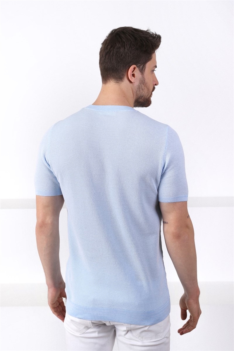 Ferraro A.Mavi/Beyaz Kuşgözü Desenli Bisiklet Yaka Erkek Triko T-Shirt