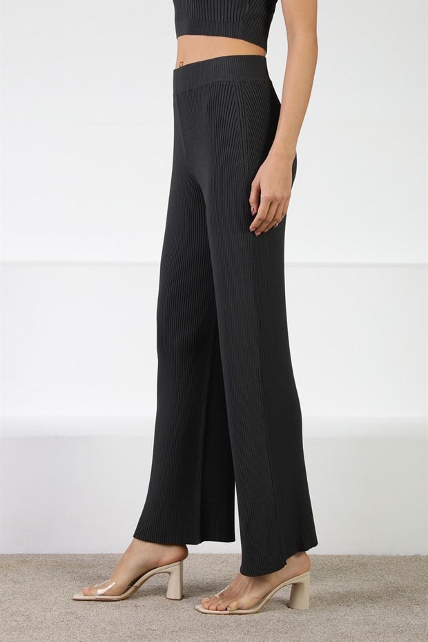 Ferraro Antrasit Kadın Yüksek Bel Fitilli İnce Viskon Triko Pantolon