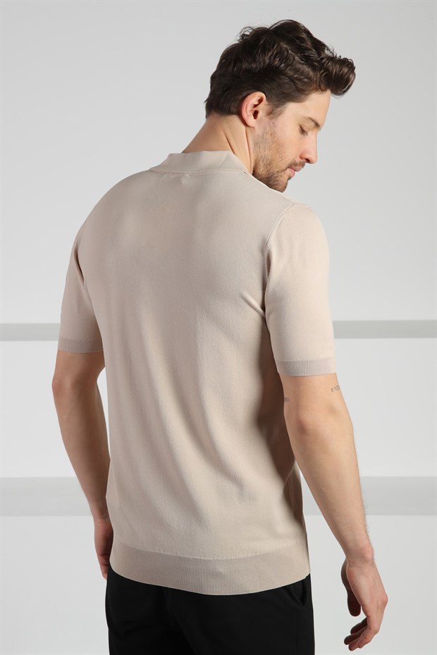 Ferraro Bej Düğmeli Polo Yaka Viskon Erkek Triko T-Shirt