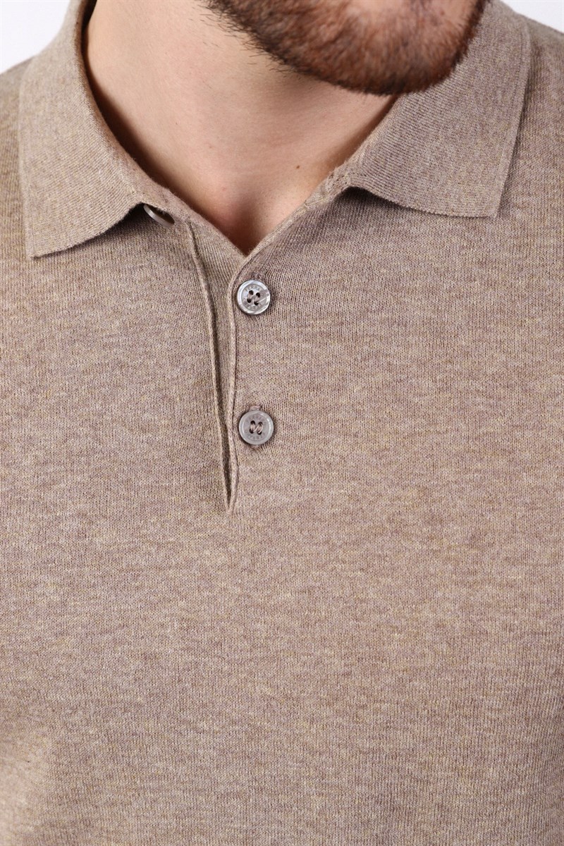 Ferraro Bej Polo Yaka Düz Renk Erkek Pamuk Triko T-Shirt