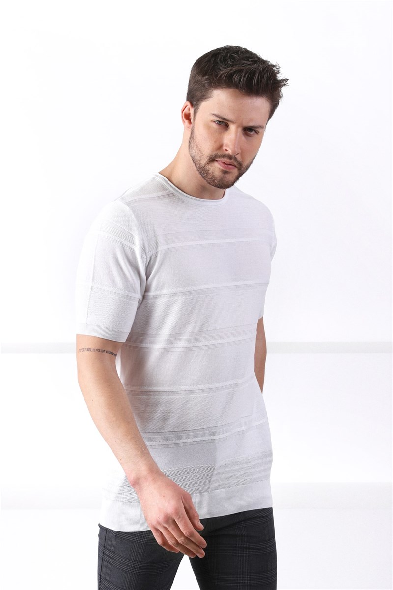 Ferraro Beyaz Bisiklet Yaka Erkek Pamuk Triko T-Shirt