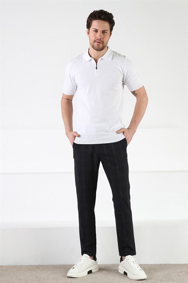 Ferraro Beyaz Fermuarlı Polo Yaka %100 Pamuk Erkek Triko T-Shirt
