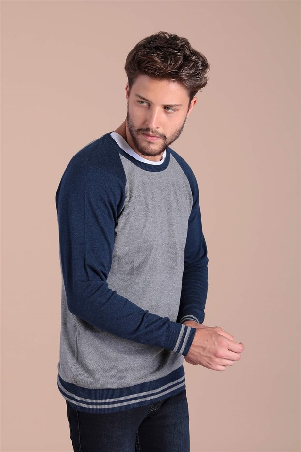 Ferraro Bisiklet Yaka Pamuk İpek Kazak - Lacivert