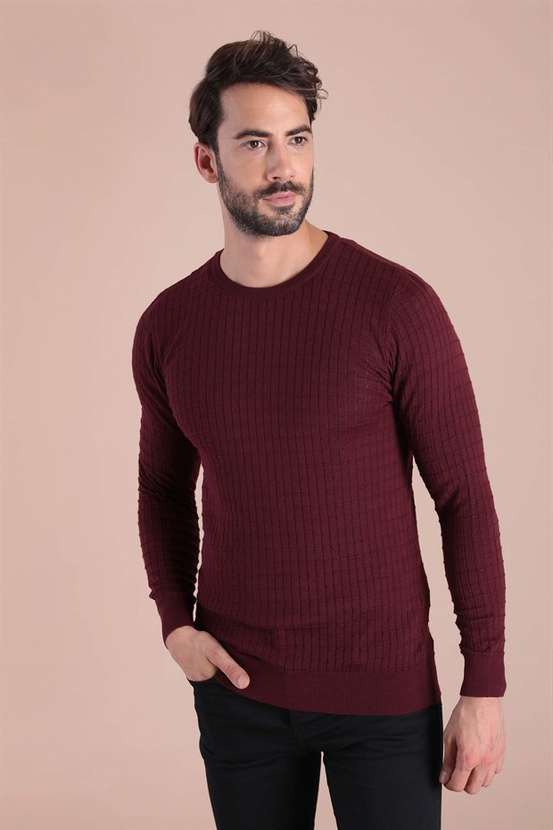 Ferraro Bisiklet Yaka Superfine Yün Kazak - Bordo