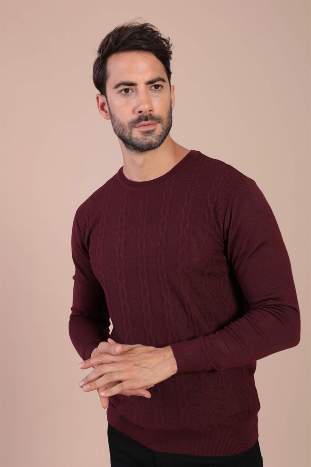 Ferraro Bisiklet Yaka Superfine Yün Kazak - Bordo