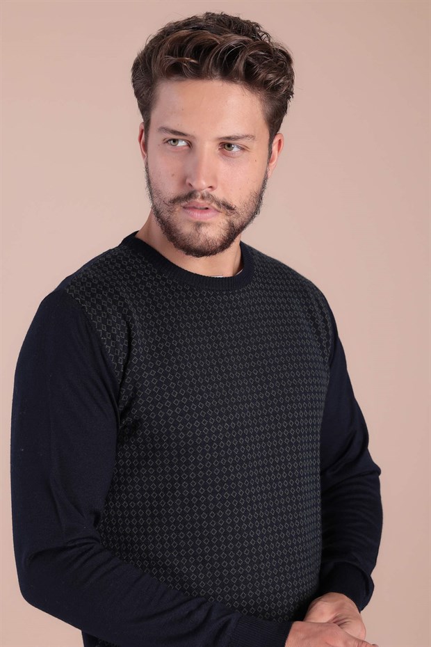 Ferraro Bisiklet Yaka Superfine Yün Kazak - Laci/Yeşil