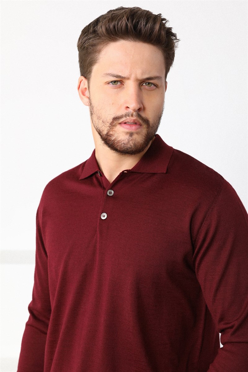 Ferraro Bordo Polo Yaka Superfine Erkek Triko Kazak