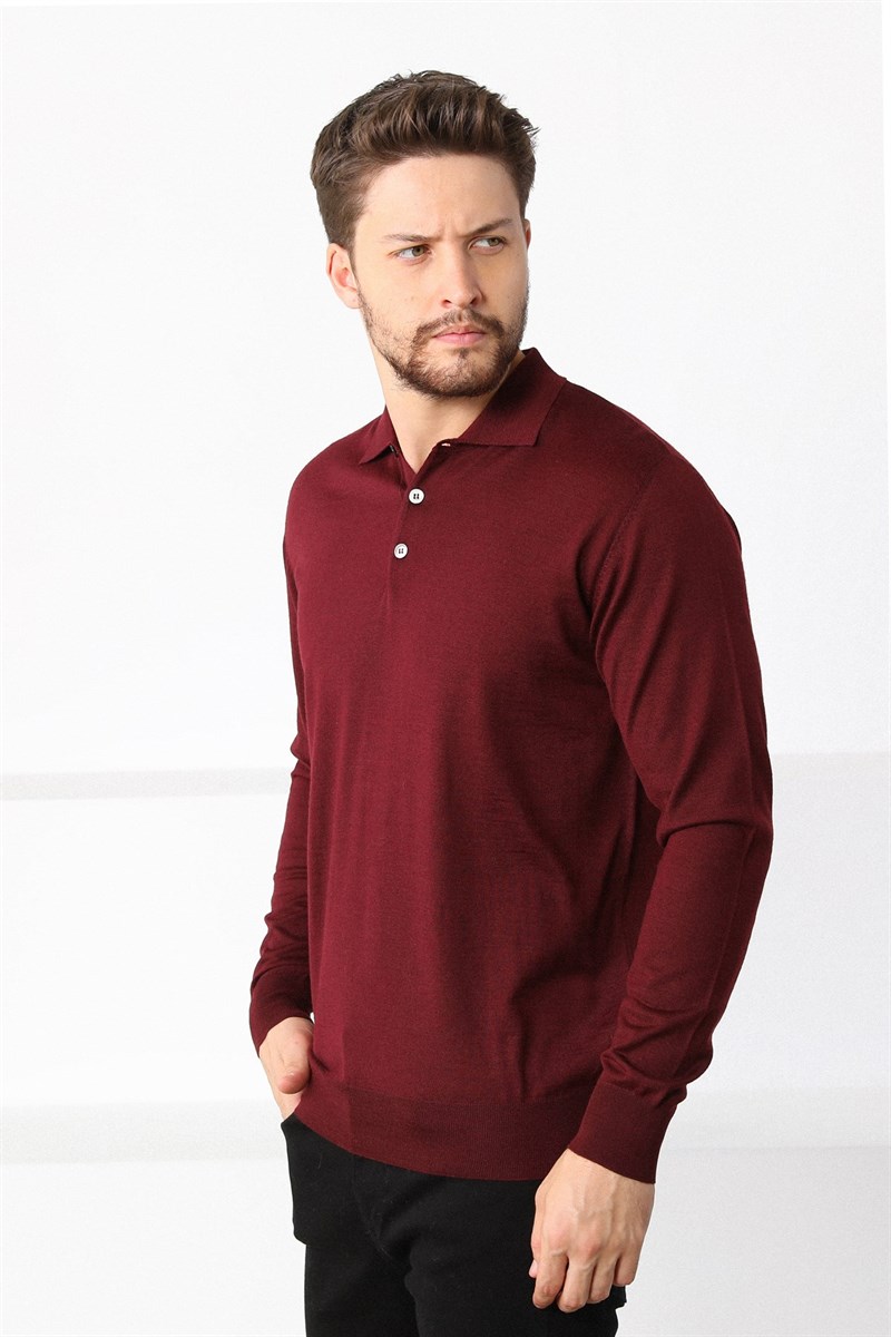 Ferraro Bordo Polo Yaka Superfine Erkek Triko Kazak