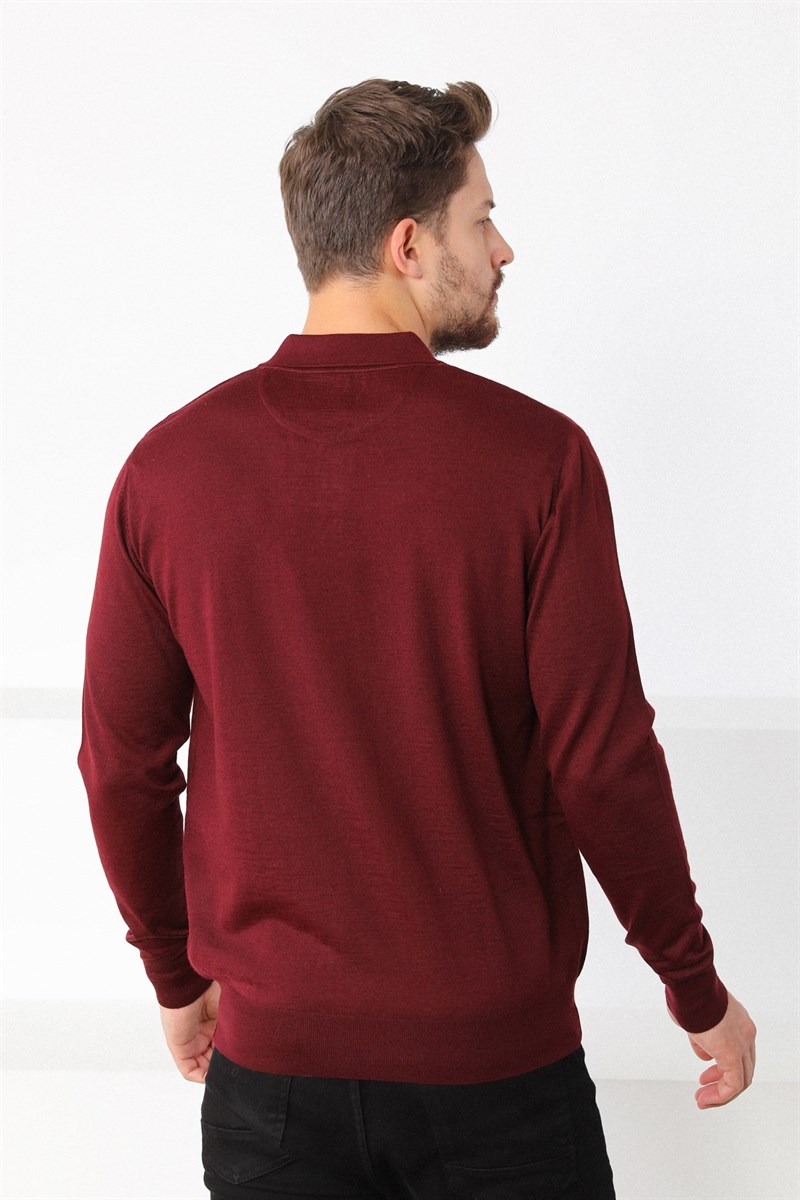 Ferraro Bordo Polo Yaka Superfine Erkek Triko Kazak