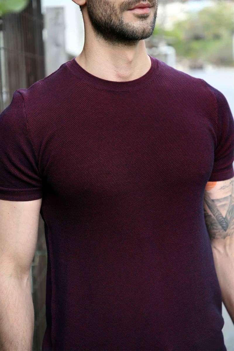 Ferraro Bordo/Laci Kuşgözü Desenli Bisiklet Yaka Erkek Triko T-Shirt