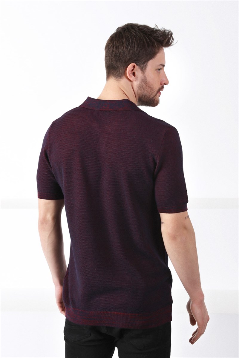 Ferraro Bordo/Laci Kuşgözü Desenli Polo Yaka Erkek Triko T-Shirt
