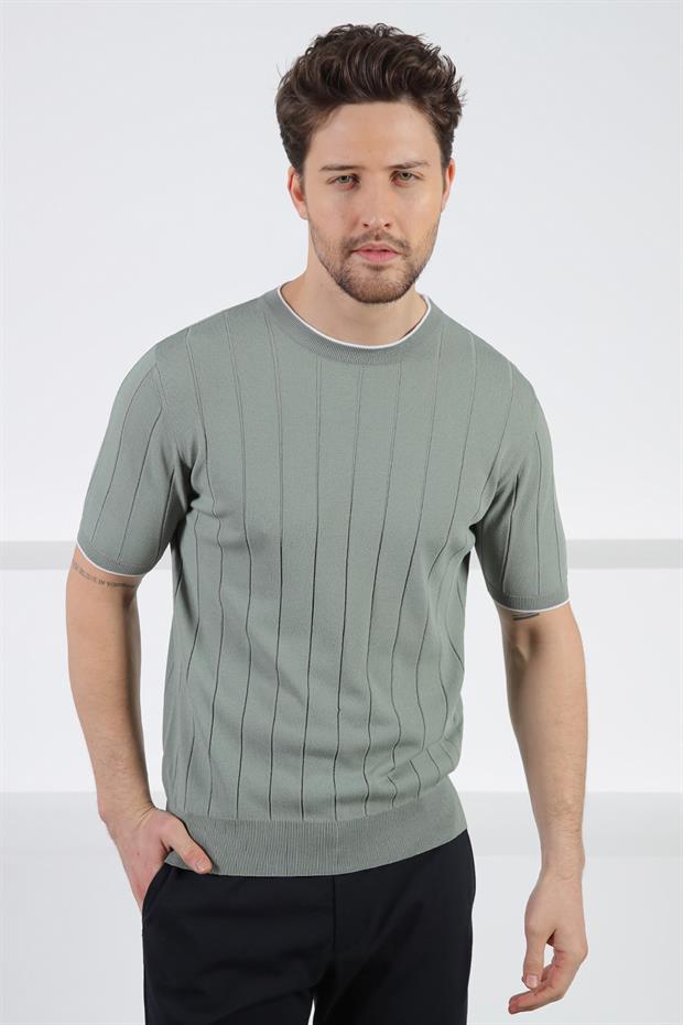 Ferraro Çağla Bisiklet Yaka Kısa Kol Erkek Viskon Triko T-Shirt
