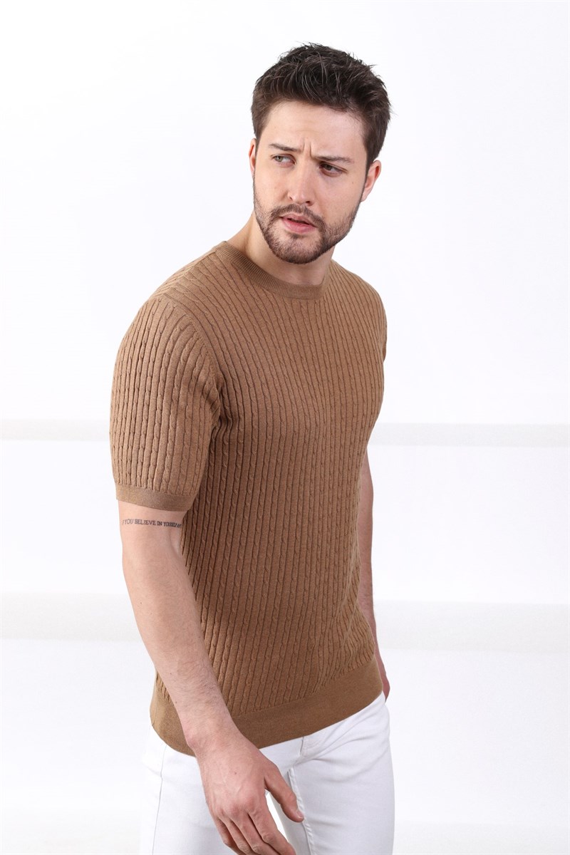 Ferraro Camel Bisiklet Yaka Erkek Pamuk Triko T-Shirt
