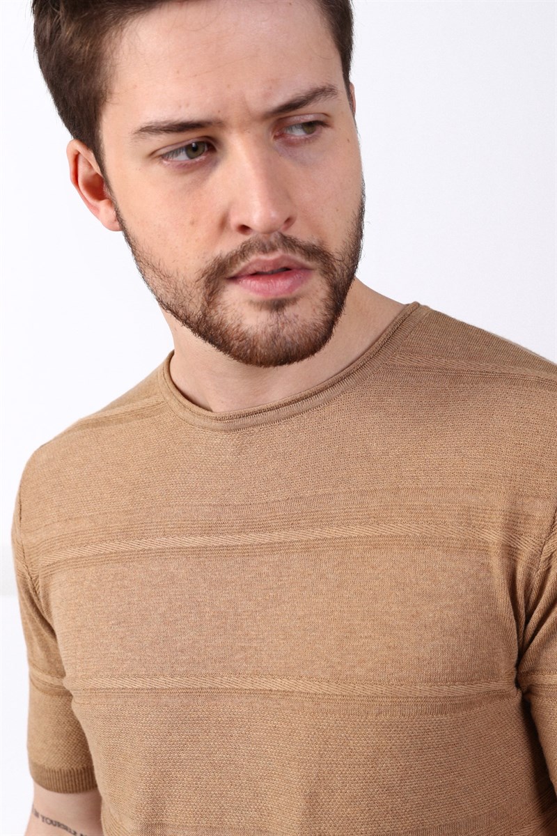 Ferraro Camel Bisiklet Yaka Erkek Pamuk Triko T-Shirt