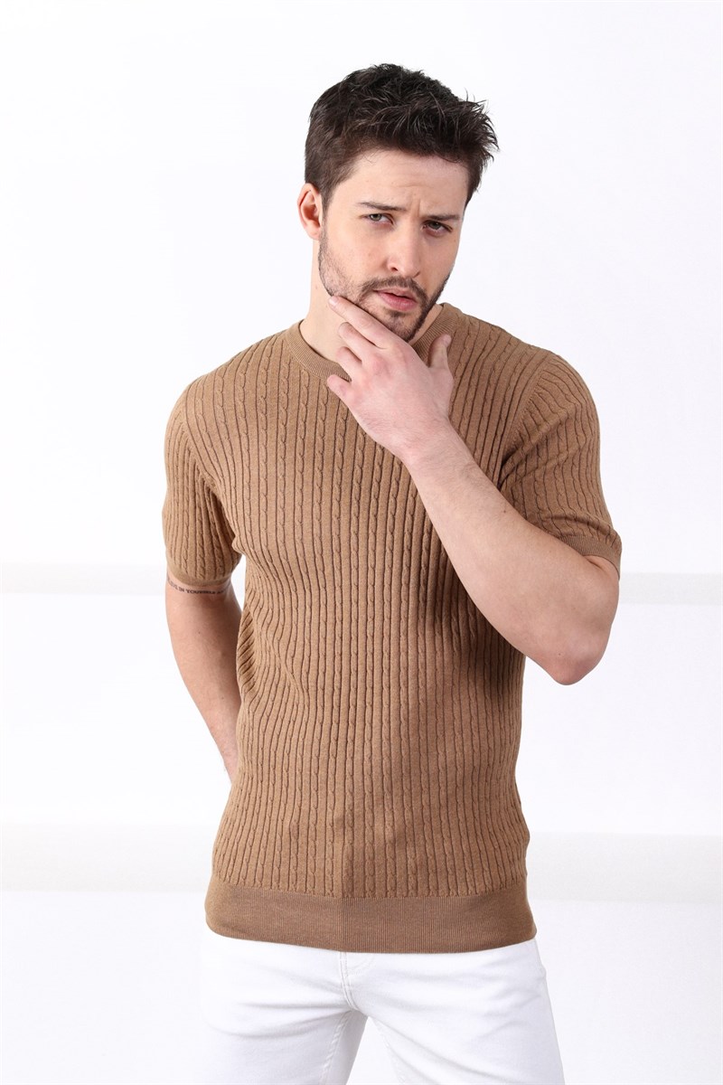 Ferraro Camel Bisiklet Yaka Erkek Pamuk Triko T-Shirt