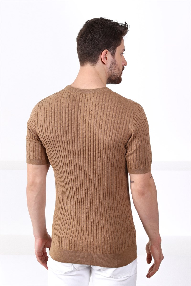 Ferraro Camel Bisiklet Yaka Erkek Pamuk Triko T-Shirt