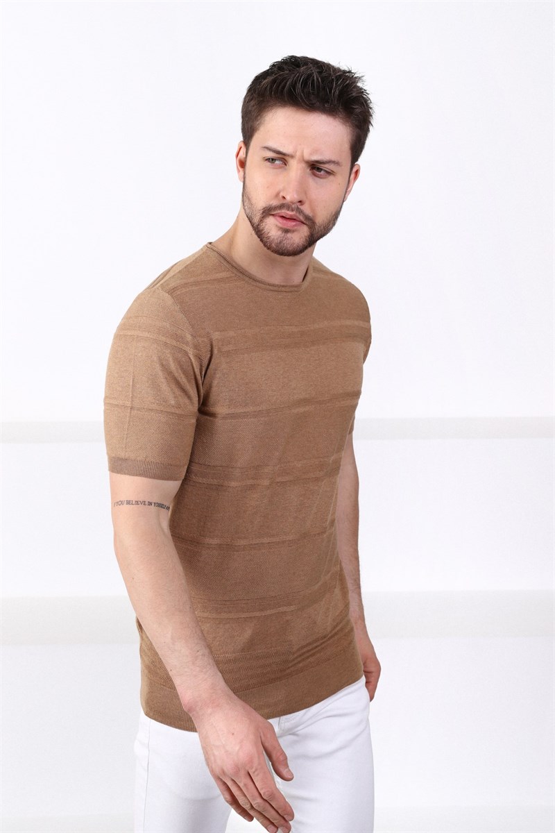 Ferraro Camel Bisiklet Yaka Erkek Pamuk Triko T-Shirt