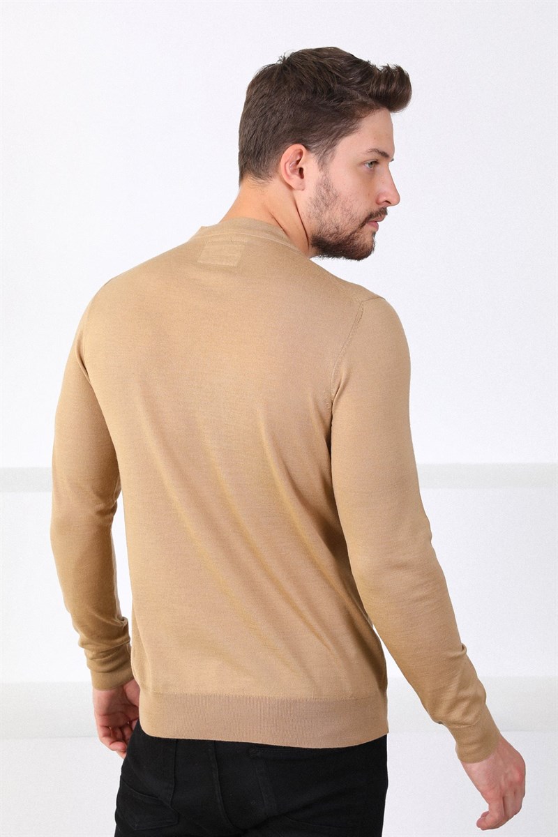 Ferraro Camel Bisiklet Yaka Superfine Erkek Triko Kazak
