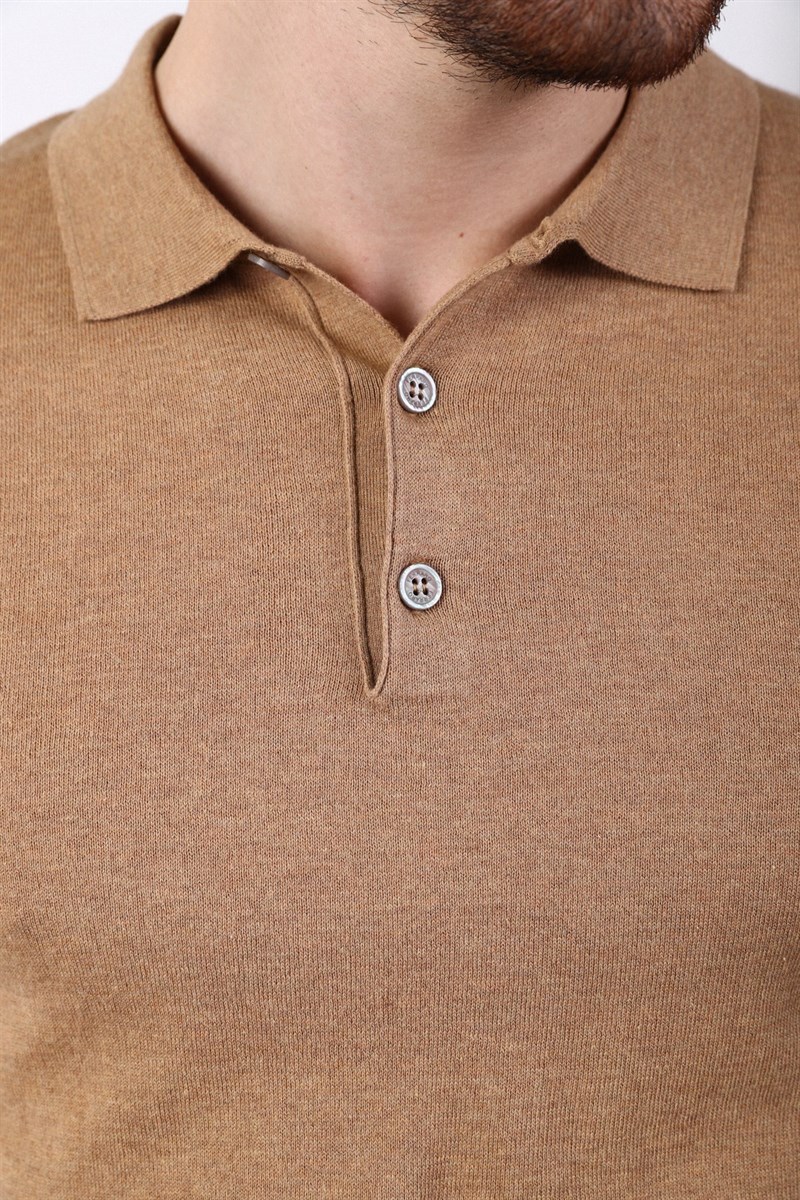 Ferraro Camel Polo Yaka Düz Renk Erkek Pamuk Triko T-Shirt