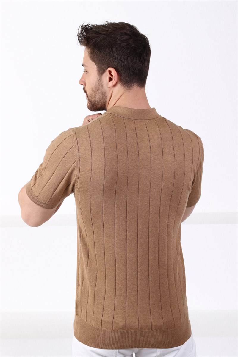 Ferraro Camel Polo Yaka Fitilli Erkek Pamuk Triko T-Shirt
