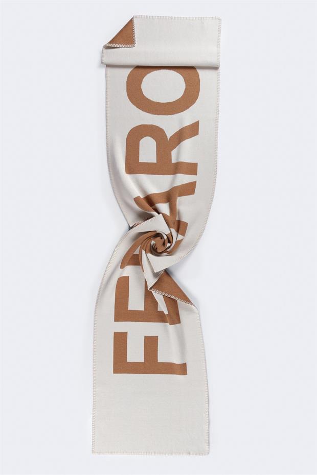 Ferraro Ekru/Camel Kroşeta Detaylı Kaşmir Karışımlı Kadın Triko Atkı