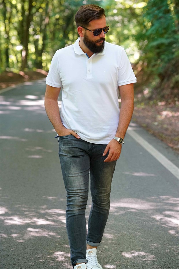 Ferraro Erkek Polo Yaka T-Shirt - Beyaz