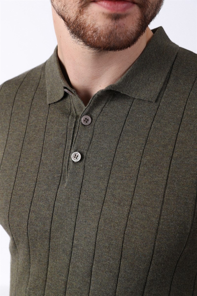 Ferraro Haki Polo Yaka Fitilli Erkek Pamuk Triko T-Shirt
