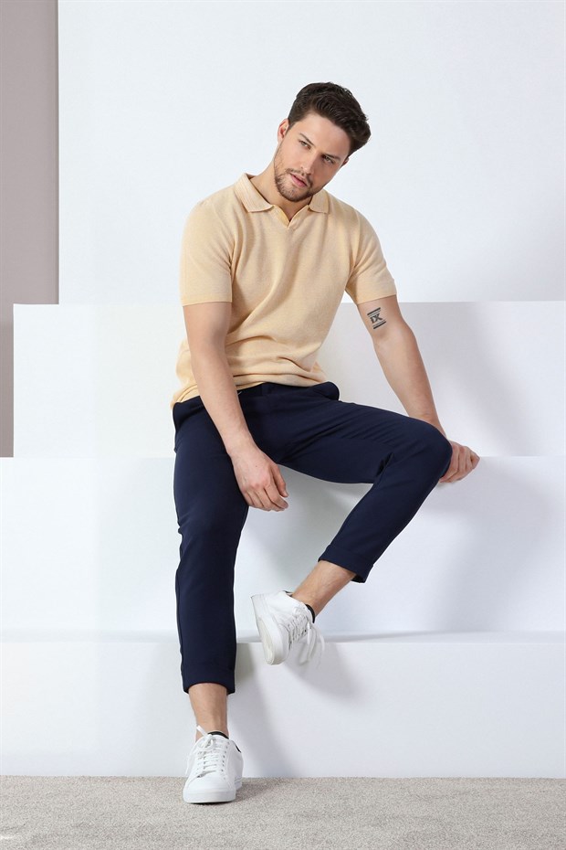 Ferraro Hardal/Beyaz Kuşgözü Desenli Polo Yaka Erkek Triko T-Shirt