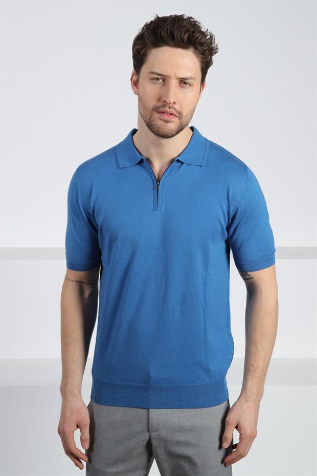 Ferraro Havacı Polo Yaka Fermuarlı Erkek Pamuk Triko T-Shirt